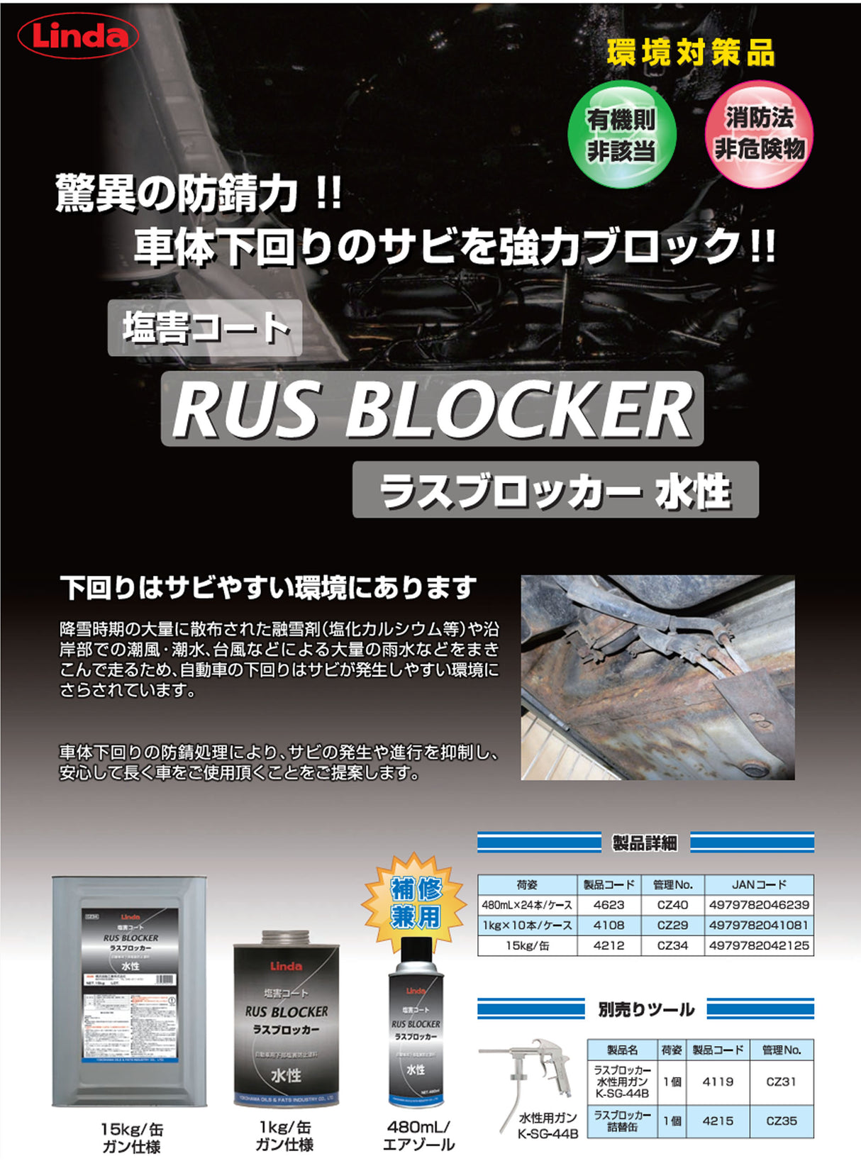 横浜油脂工業 Linda CZ40 ラスブロッカー 塩害コート 1箱24本入 車体下回りの塩害コート
