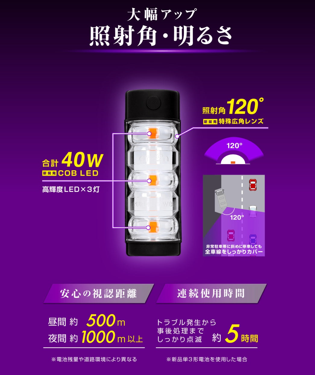 エーモン パープルセーバー プロ 6912 三角表示板の代わりに使える高輝度LED停止表示灯