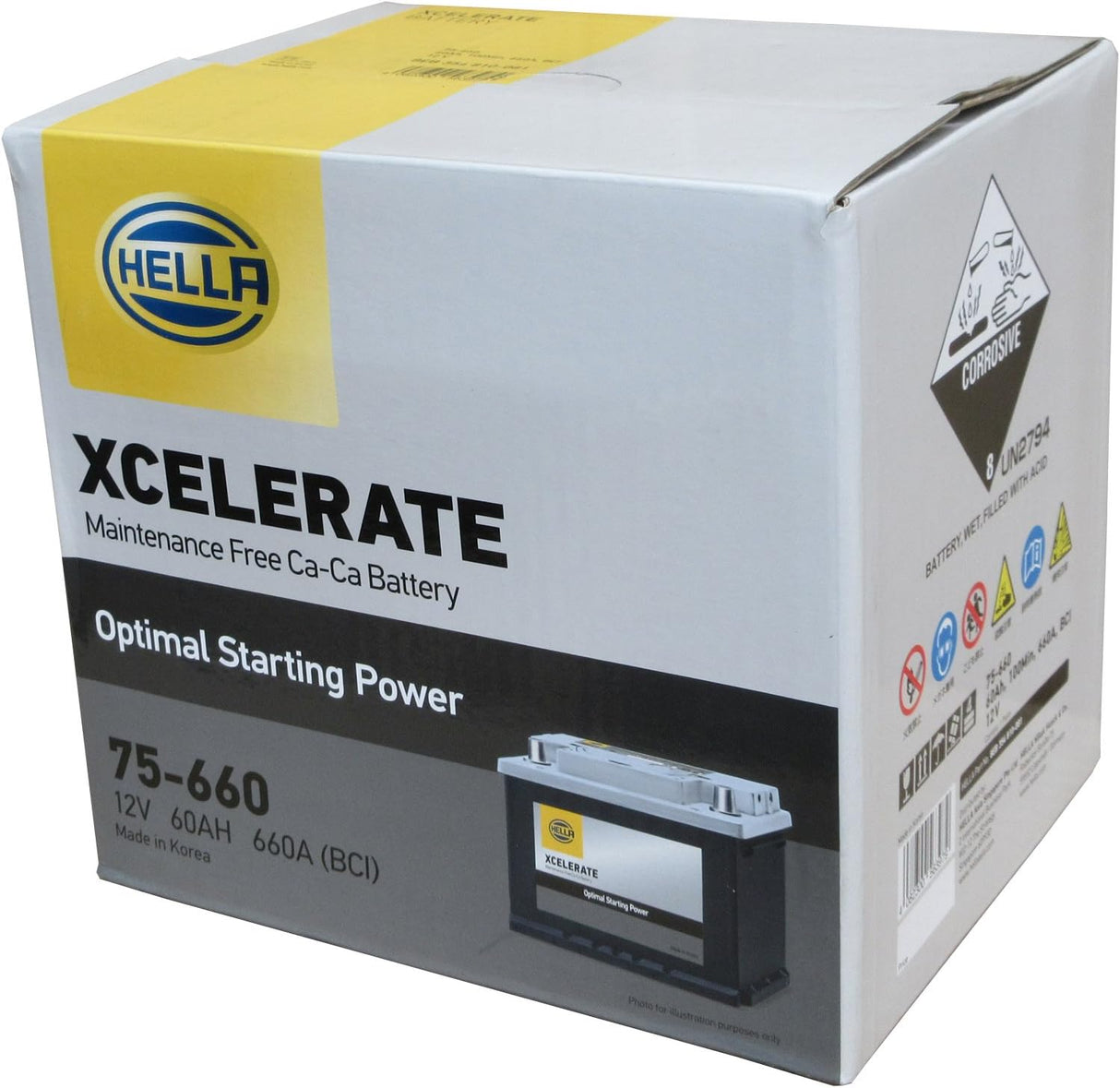 HELLA XCELERATE シリーズ 75-660 米国車用 60Ah(互換:75‑550・75‑6MF・75‑7MF・EX75・UPM‑75)