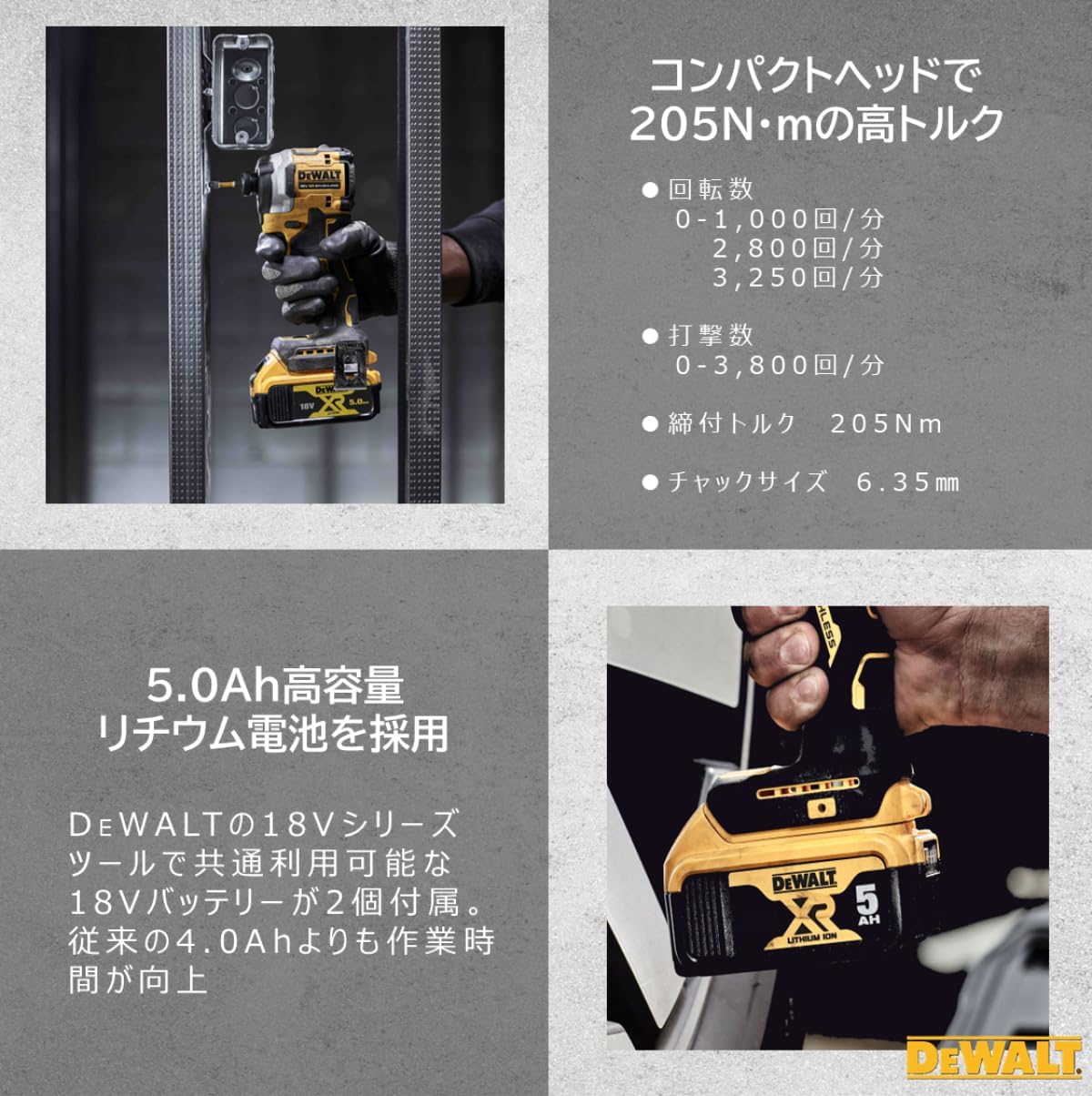 DEWALT(デウォルト) 電動工具 DCF850P2T-JP 18V XR Li-Ion ブラシレス・インパクトドライバー バッテリー 2個付