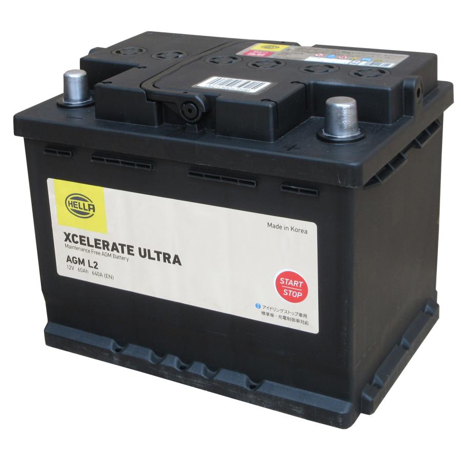 HELLA XCELERATE ULTRA 欧州車用AGMバッテリー AGM L2 (互換:560901068・BLA-60-L2・LN2AGM)