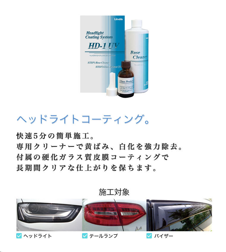 横浜油脂工業 Linda BZ73 ヘッドライトコーティングシステム 簡単施工 2年保護 劣化予防