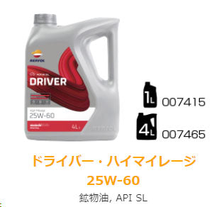 REPSOL DRIVER ハイマイレージ 25W-60 鉱物油 SL 1L x12