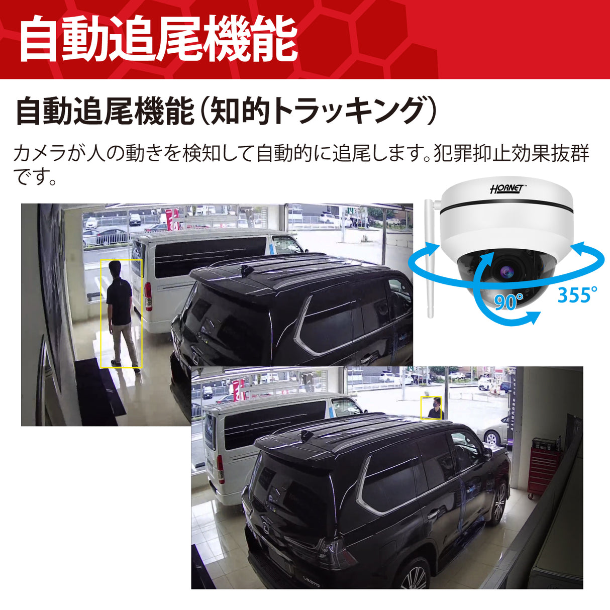 HORNET 加藤電機 ドーム型カメラ(200万画素) AI防犯カメラ 動体自動検知 自動追尾 9倍ズーム HC220DH