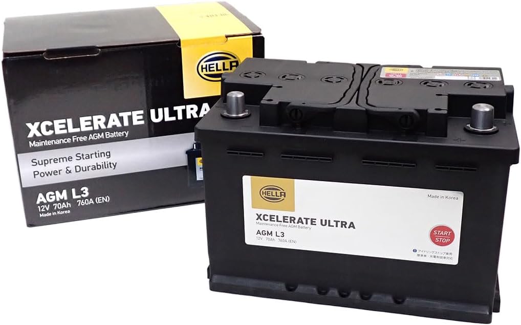 HELLA XCELERATE ULTRA 欧州車用AGMバッテリー AGM L3 (互換品番：81070・570901076・BLA-70-L3・EK700-L3AGM・HT-70-PN・LN3AGM)
