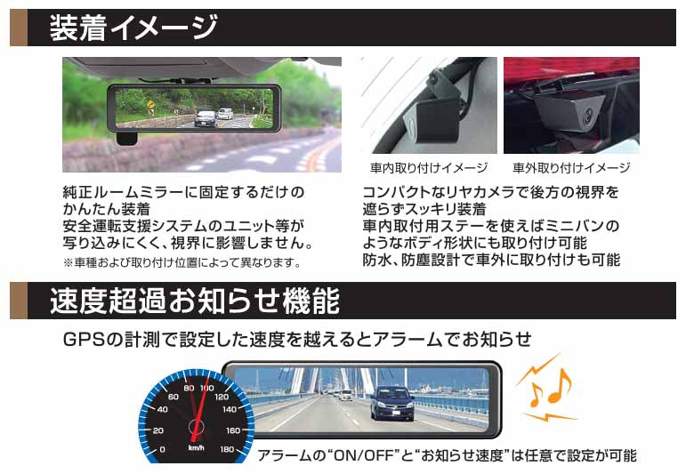 BALUCE III（バルーチェIII）　前後2カメラ　ミラー型前後録画ドライブレコーダーミラー　12V/24V車に対応