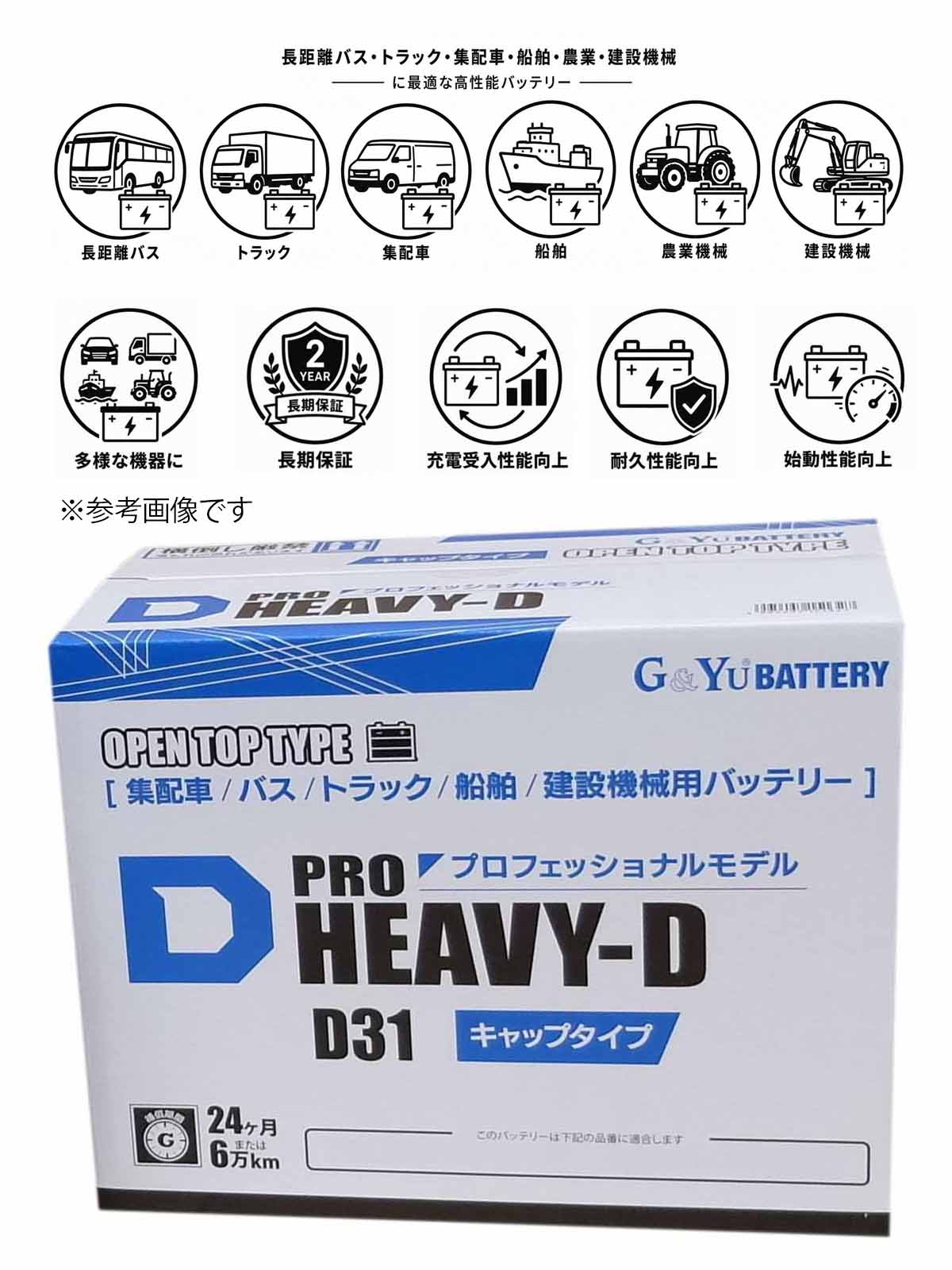 G&Yu PRO HEAVY-D 建機・バス・トラック・船舶用バッテリー HD-D31R キャップタイプ