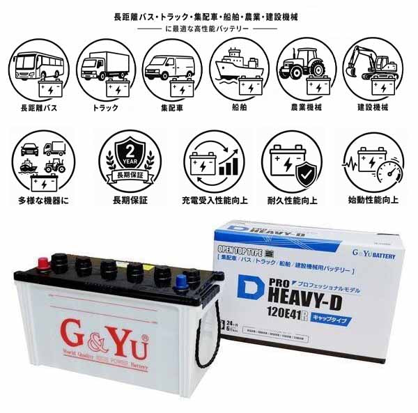 G&Yu PRO HEAVY-D 建機・バス・トラック・船舶用バッテリー HD-120E41R キャップタイプ