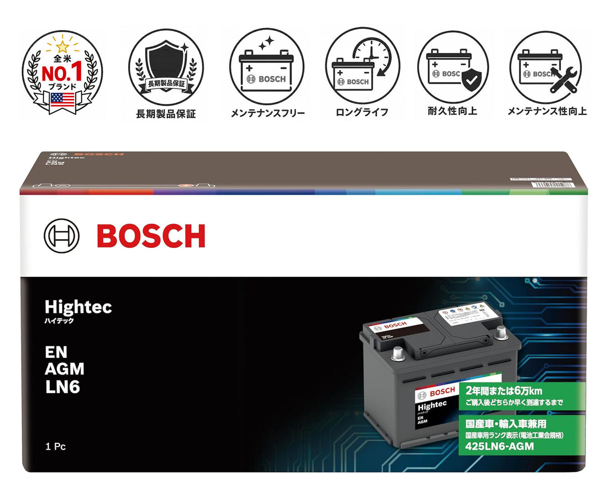 BOSCH (ボッシュ) 国産車・輸入車バッテリー HT-LN6-AGM Hightec EN AGM (BLA-105-L6 後継モデル)互換(BLA-105-L6, LN6 AGM,605 901 095,AGM L6)