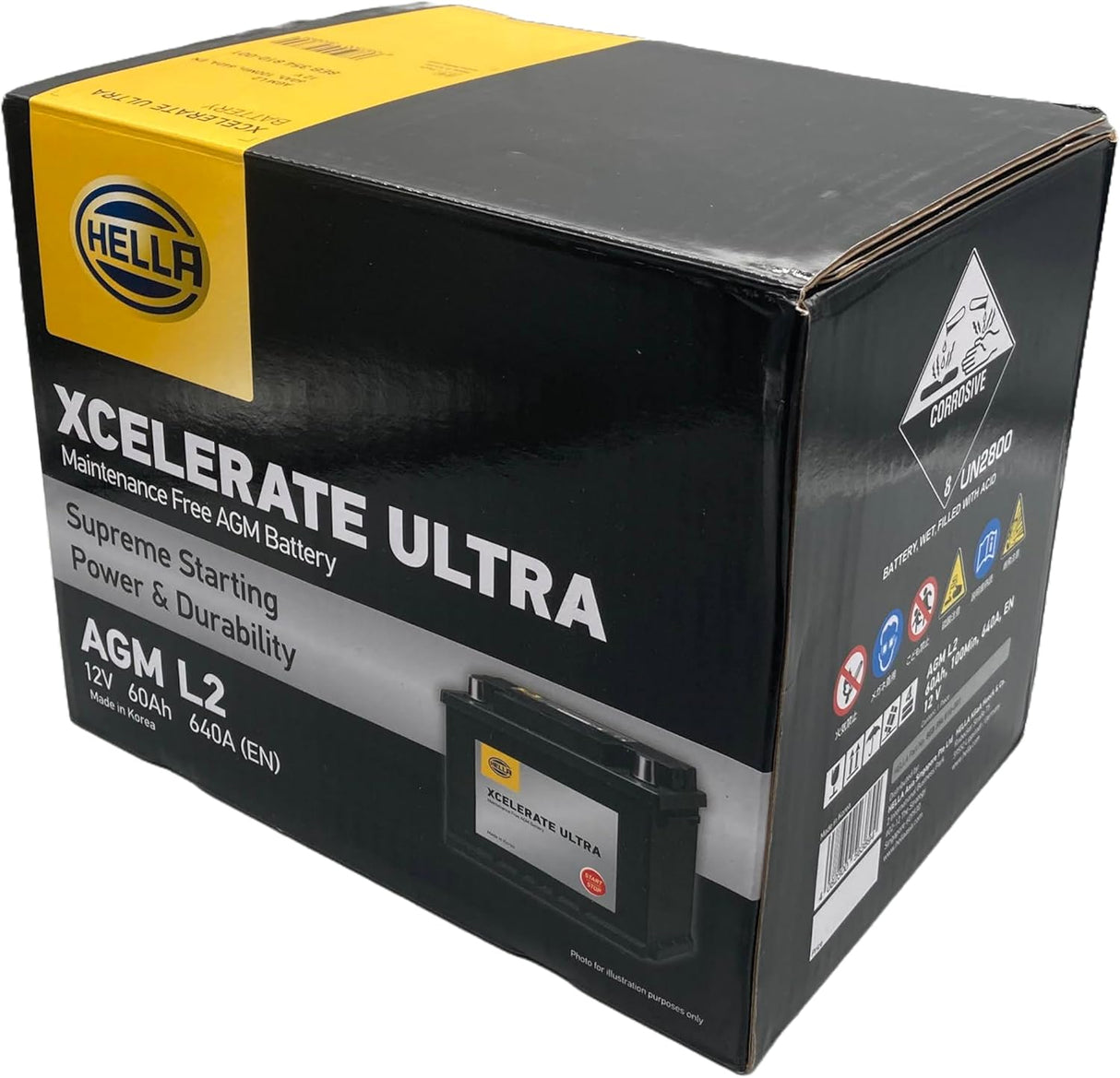 HELLA XCELERATE ULTRA 欧州車用AGMバッテリー AGM L2 (互換：560901068・BLA-60-L2・LN2AGM)