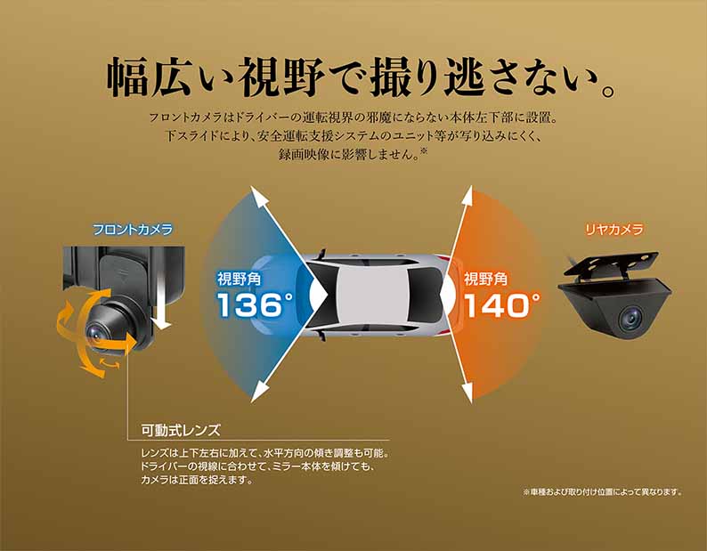 BALUCE III（バルーチェIII）　前後2カメラ　ミラー型前後録画ドライブレコーダーミラー　12V/24V車に対応