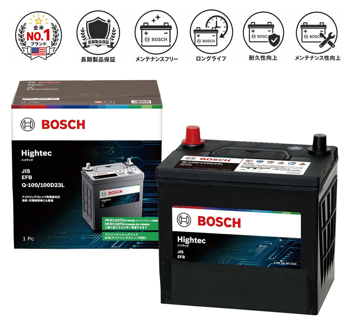 BOSCH (ボッシュ) 国産車バッテリー HT-Q100/100D23L Hightec JIS EFB アイドリングストップ車・充電制御車・標準車対応  (HTP-Q-85/115D23Lからリニューアル)