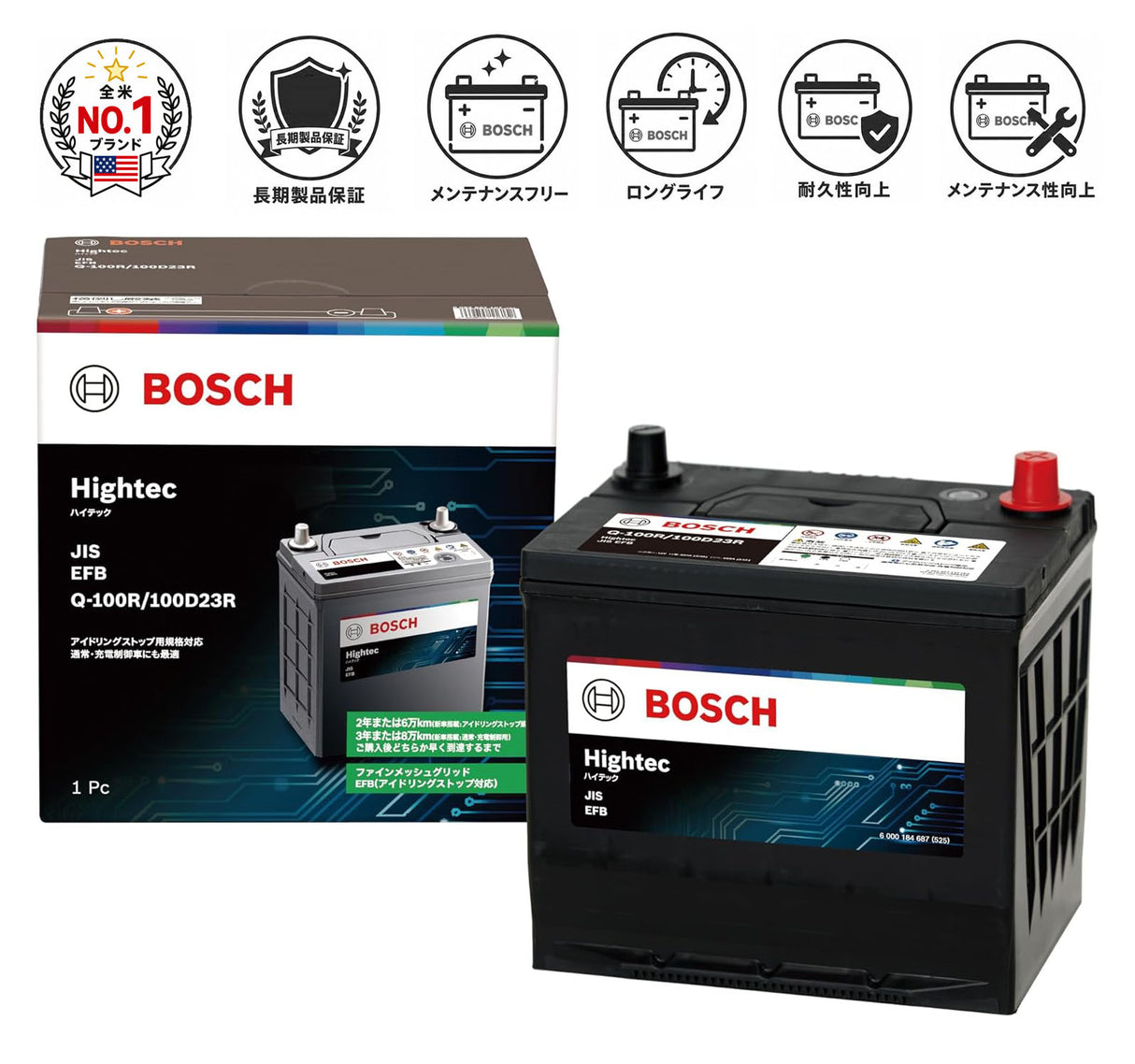 BOSCH (ボッシュ) 国産車バッテリー HT-Q100R/100D23R Hightec JIS EFB アイドリングストップ車・充電制御車・標準車対応  (HTP-Q-85R/115D23Rからリニューアル)