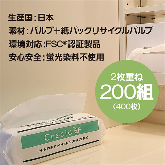 クレシア　ハンドタオルソフトタイプ200　２枚重ねｘ200組　1パック