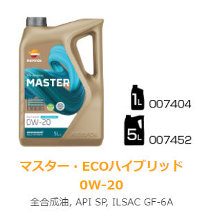 REPSOL MASTER　ECOハイブリッド	0W-20　全合成油　SP-RC　GF-6A　1L　X12
