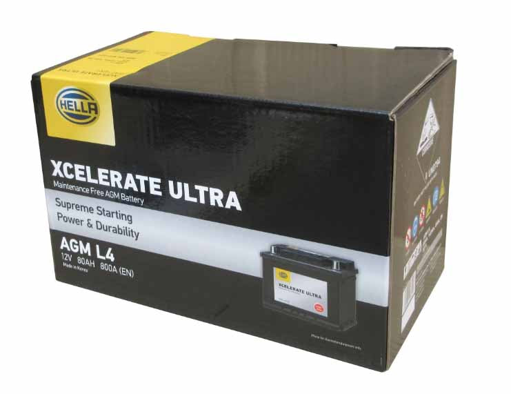 HELLA XCELERATE ULTRA 欧州車用AGMバッテリー AGM L4 (互換品番：580901080・BLA-80-L4・EK800-L4AGM・HT-80-PN・LN4AGM)