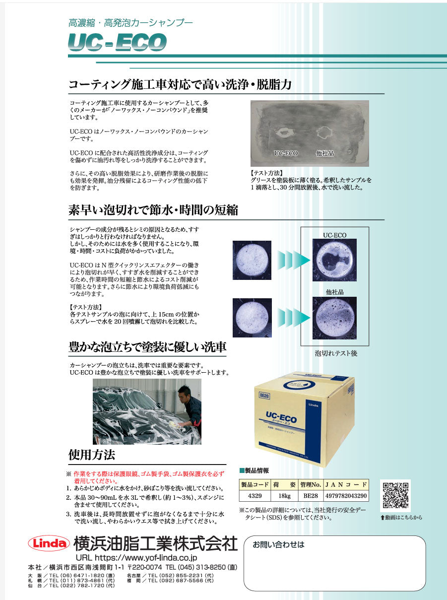 横浜油脂工業　Linda　BE28　ユーシーエコ　業務用カーシャンプー コーティング車対応 強力洗浄 強力脱脂
