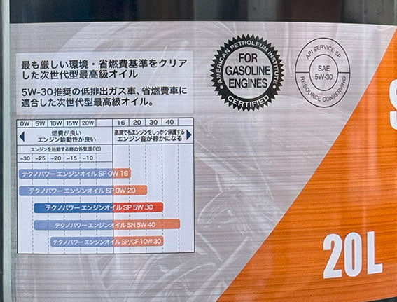テクノパワー　エンジンオイル　全合成油　SP　5W-30　20L