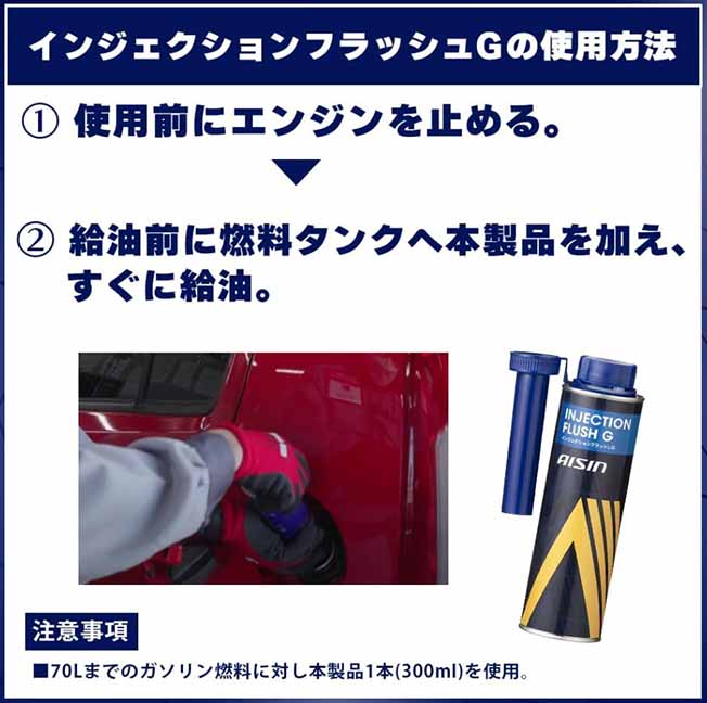 アイシン　ガソリン車用燃料添加剤　インジェクションフラッシュG　300ml　燃費改善　内部洗浄　腐食防止　有害排出ガス低減　ADEAZ-9008
