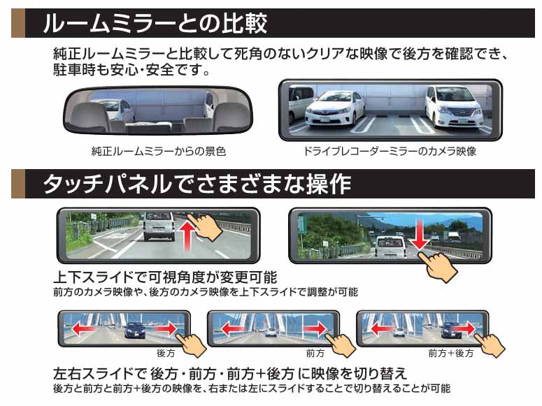 BALUCE III（バルーチェIII）　前後2カメラ　ミラー型前後録画ドライブレコーダーミラー　12V/24V車に対応