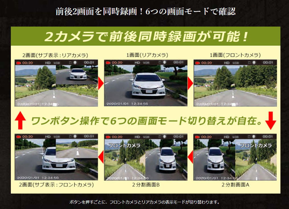 F.R.C.　FIRSTEC　2カメラドライブレコーダー　DR130W　100万画素　3.0型液晶モニター　DC12/24V対応